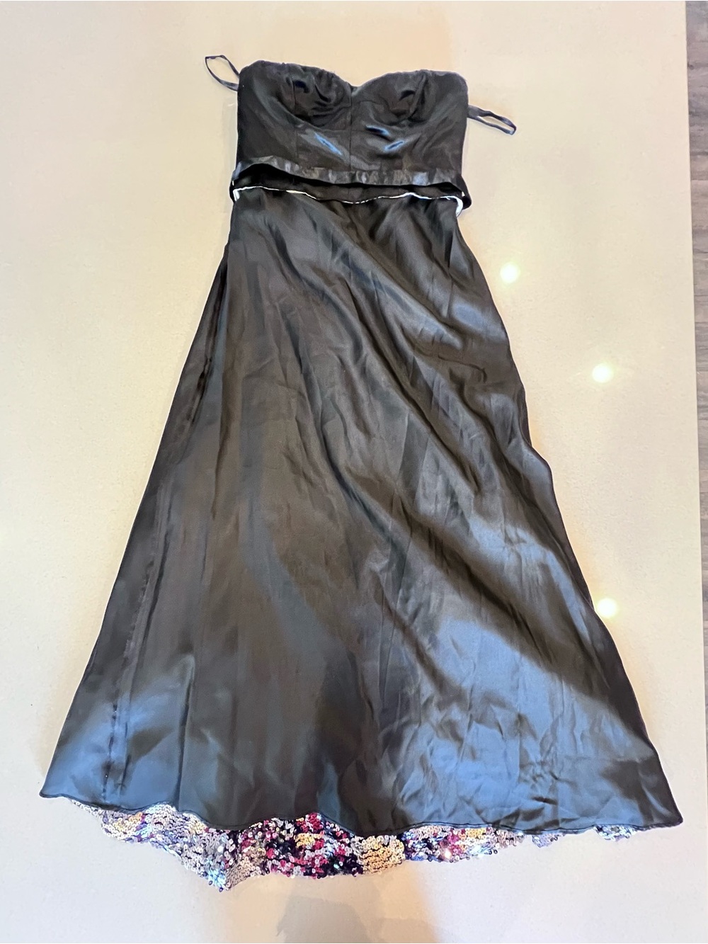 Vintage Strapless Black Gold Silver Sequin Ball Gown Sz 10 Jovani - Picture 13 of 16